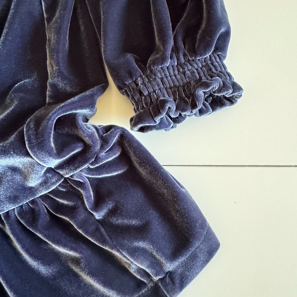 Crewcuts Velvet Tiered Party Dress Kids Size S Long Sleeve Ruffle Slate Blue - Picture 7 of 12